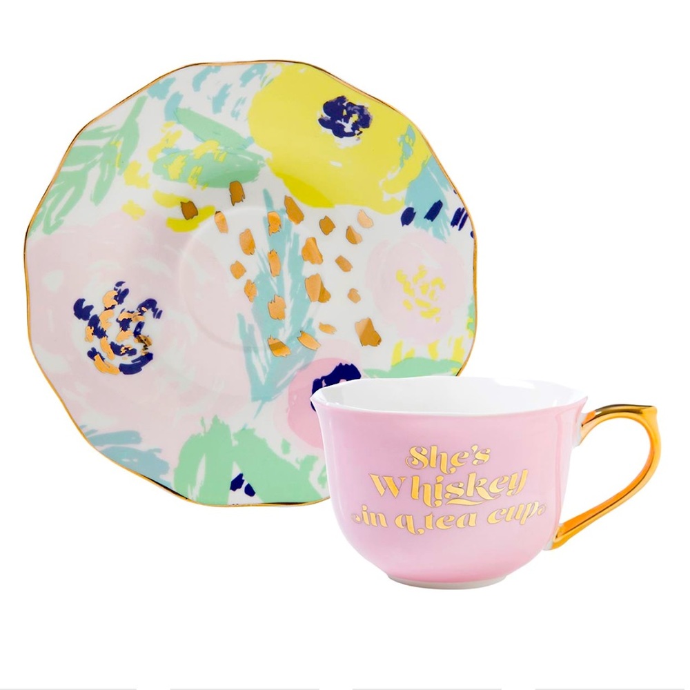 NWT Slant Collections Tea Cup & Saucer Set - Whiskey/Tea Cup